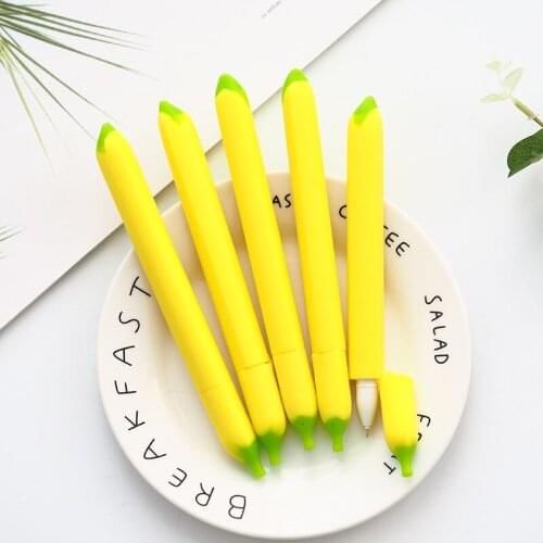 48PCS Cartoon Silica Gel Pen Creative Simulation Banana Shape Pen Students Stationery Kawaii School Supplies