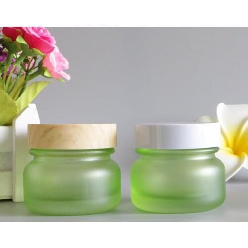 50G Frosted Bamboo Lid Cream Jar Eye Lip Balm Sunscreen Cream Feet Black Mask Travel Refillable Glass Bottle Packaging 6pcs/lot