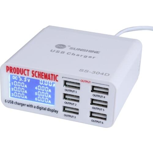 6 Port USB Fast Charger Smart Charging Station With LCD Digital Display for iPhone iPad Samsung Smartphone Repair Tools