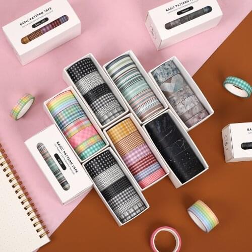 6 Rolls Grid Washi Tape Set Colored Print Decorative Tape Masking Tape For Journals Scrapbooking Notebooks Craft Planners