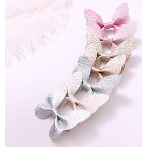 7 Colors Leathers Bows Hair Pins Butterfly Summer Barrette Hair Clips Candy Color Soft Nylon Hair Accessories For Baby Girls