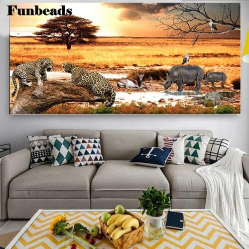 Diamond embroidery African grassland sunset landscape large size diamond mosaic diamond painting full square round stitch cross