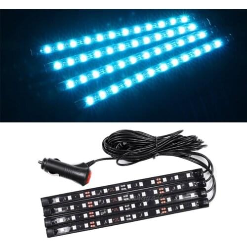 Car LED Interior Atmosphere Lights Dash Floor Foot Strip Lights Cigarette Lighter Adapter Decorative Lamp Blue White Pink Red