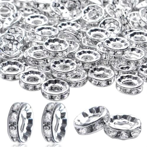 100Pcs Crystal Rhinestone Spacer Beads Large Hole European Beads Metal Beads Supplies for DIY Bracelet Necklace Jewelry Making