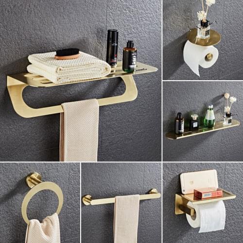 Bathroom Accessories Paper Holder,Corner Shelf,Towel Rack,Toilet Brush Holder Stainless Steel Brushed Gold Bathroom Hardware set