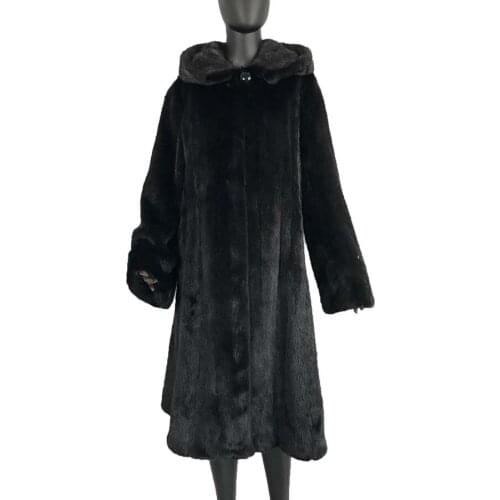 Long style luxurious real mink fur coat with hood women winter natural mink fur overcoat popular warm full pelt full sleeves