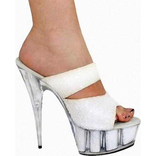 Elegant fashion 15 cm high with crystal sandals Super thick waterproof transparent sandals recreational shoe