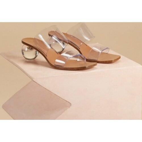 ELVIRAS 2019 NEW PVC Crystal Ball Low Heel Clear slippers Women Transparent High Heel Shoes Casual Sandals Ladies Slippers