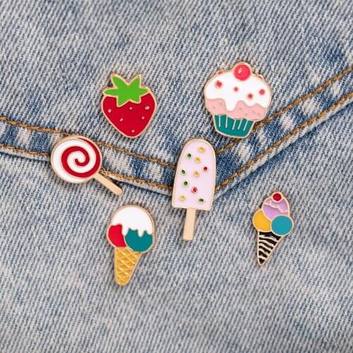 Ice cream Enamel pin Brooch dessert cold drink Denim Lapel Pin Coat badge Fashion Jewelry for kids girl daughter