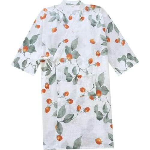 Summer Steaming Yukata Lace-up Night Dress Japanese Kimono Robe Women Pure Cotton Gauze Albornoces Purple Lavender Print Robe