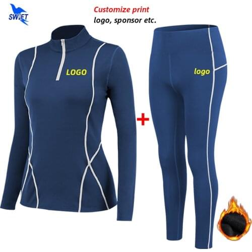 Custom LOGO Winter Fleece Yoga Sport Suit Woman Quick Dry Elastic Running Set Gym Fitness Workout Sportswear Clothes Tracksuit