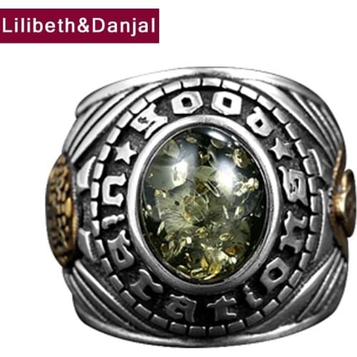 Inlaid Amber Gems Letter Tail Ring Pure 925 Sterling Silver Virgin Mary Portrait Skull Cross Jewelry Women Men 2021 Designer R73