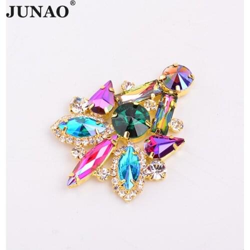 JUNAO 2pcs 40*55mm Colorful AB Sewing Glass Rhinestones Applique Buttons Flatback Glass Crystal Strass for Garments Shoes