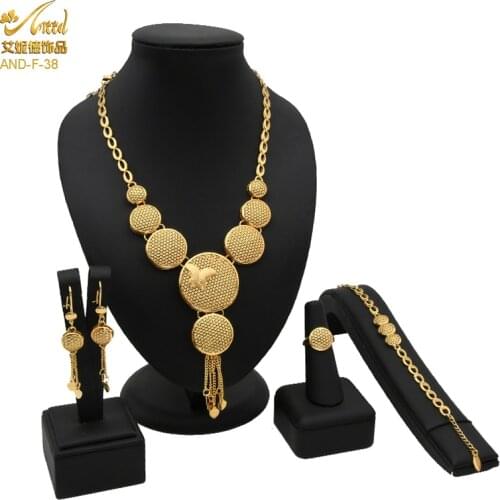 Round Nigerian Wedding Jewelry Set African Gold Plated Necklace Bracelet Pakistani Bridal Dubai Big Earrings Morocco Jewellery