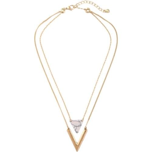 Fashion jewelry accessories Alloy Artificial Marble Triangle Pendant Necklace
