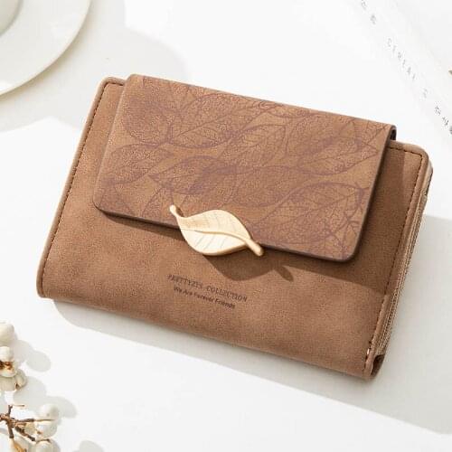 Fashion 2021 New Women Nubuck leather Leaf Medium Design Wallet Female Coin Purse Purse High Capacity Card Holders Wallets