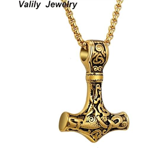 Valily Mens Thors Hammer Mjolnir Necklace Multiple Stainless Steel Norse Amulet Pendant Necklace Slavic Talisman Jewelry