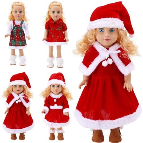 4 Sets Christmas Doll Clothes Red Color 18 Inch Doll Clothes Sets Christmas Doll Shawl Dresses Suits Fits for Daughters