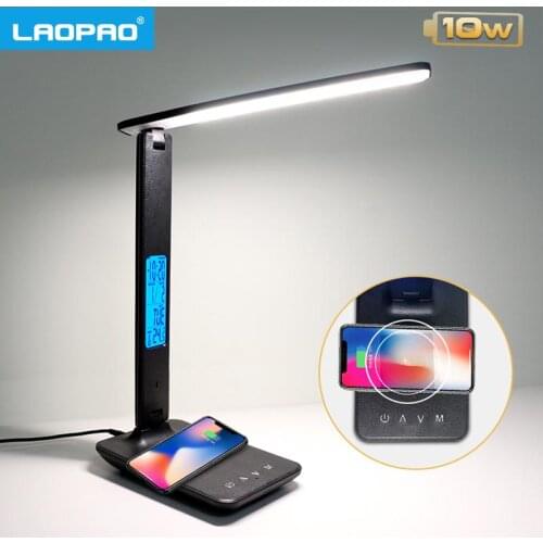 LAOPAO10W QI Wireless Charging LED Desk Lamp With Calendar Temperature Alarm Clock Eye Protect Reading Business Light Table Lamp