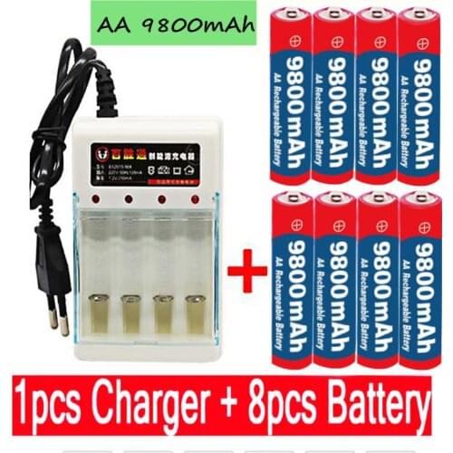 New Tag AA battery 9800 mah rechargeable battery AA 1.5 V. Rechargeable New Alcalinas drummey +1pcs 4-cell battery charger
