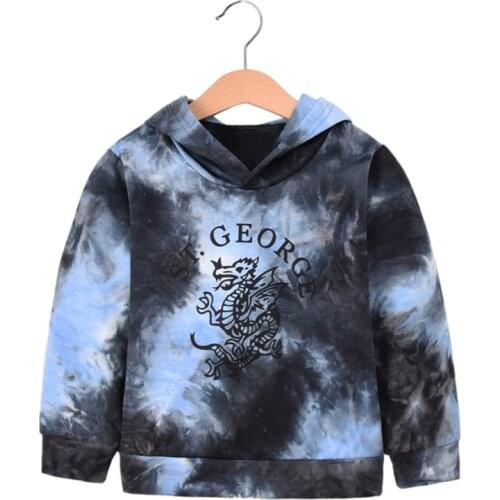 2021 New Tie Dye Hoodies ST. GEORGE And Dragons Letter Sweatshirt Autumn Cartoon Print Baby Kids Pullover Tops 1-6Y