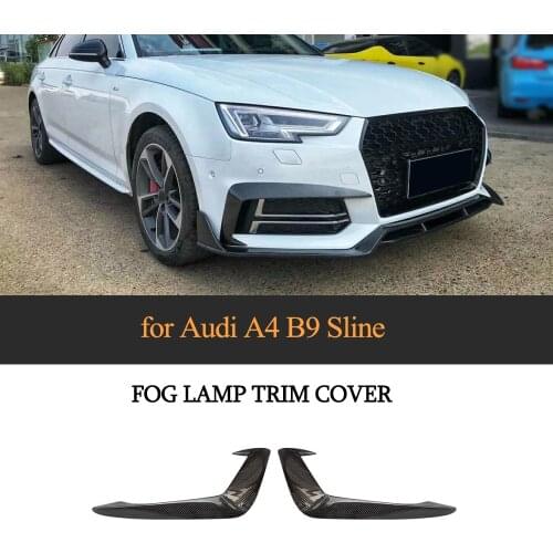 2PCS Front Fog Lamp Fin Splitters Trim Canards Carbon Fiber for AUDI A4 Sline S4 2017 2018 2019