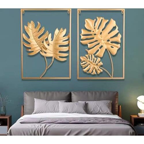 Luxury Wrought Iron Golden Wall Hanging Metal Leaf Ornaments Home Room Wall Sticker Craft Study Room Porch Wall Mural Decoration