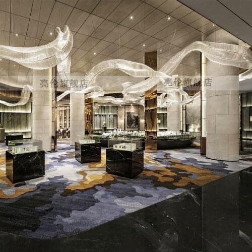 Luxury large engineering lights hotel lobby crystal chandelier sales department sand table soft decoration lighting to map