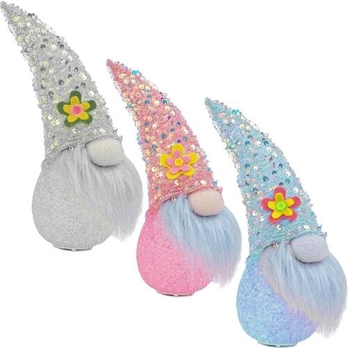 Faceless Doll Christmas Decorations,Christmas Ornaments Plush Long Hat Forest Man with Led Light for Window Decor