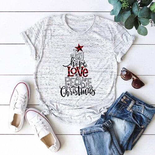 Christma Gift Funny Letter T Shirt Women Christmas Trees T Shirt Fashion Clothes Short Sleeve Cute Tops Graphic Tee Femme