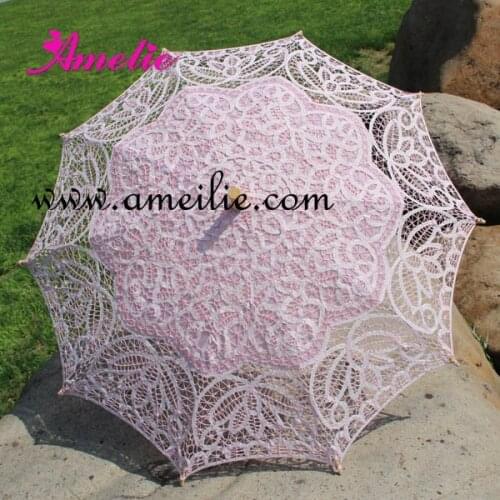 Handmade Pink Lace Parasol Umbrella For Bridal Umbrella Free Shipping
