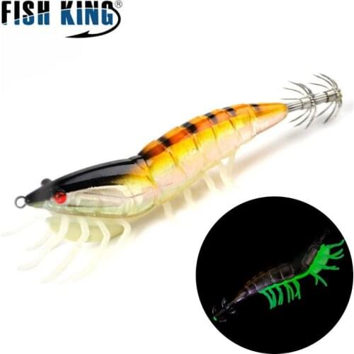 FISH KING 13/20g Luminous Tail Squid Jigs Saltwater Fishing Lures 3D Eyes Artificial Bait Sea Fishing 3.0/3.5# Fishing Wobbler