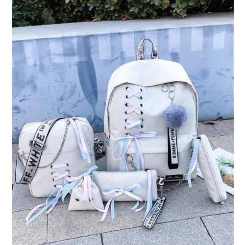 5pcs/Set School Students Backpack School Bag For Kids Teenage Girl Rucksack Women Travel Backpack Book Backbag