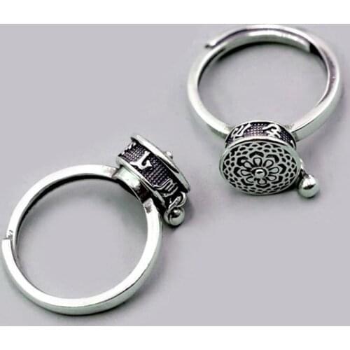 Silver Color Buddhist Ring for Women Tibetan Prayer Wheel Ring OM Mantra Ring Good Luck Women Ring