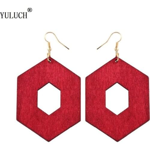 Natural Wooden Earrings Hollow Geometric Wooden Earrings Gold Hook Earrings For Woman Girls Party Prom Wedding For Wholesale