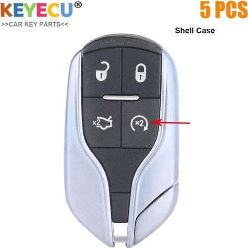 KEYECU 5PCS Smart Remote Car Key Shell Case for Maserati Ghibli Quattroporte 2012 2013 2014 2015, Fob 4 Button With Uncut Blade