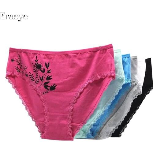 ERAEYE Woman Underwear Plus Size Panties Lace Sexy Underpants Girls Print Cotton Briefs For Women Fashion Female 5Pcs/Lot