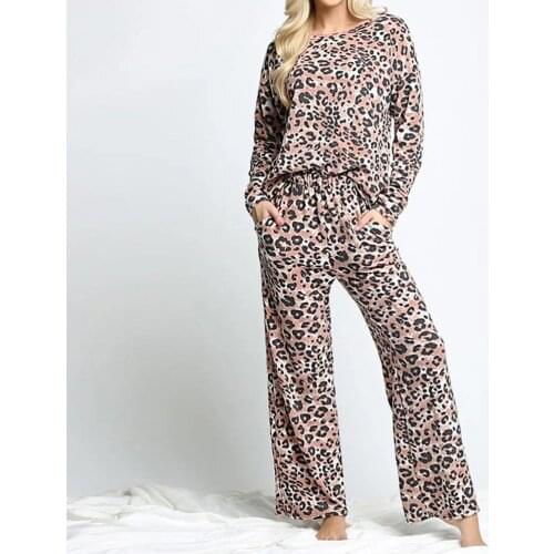 Vintage Leopard Warm Pajamas for Women Long Sleeve Home Suit Ladies sleepwear Pajama set Spring Feminino Pyjamas