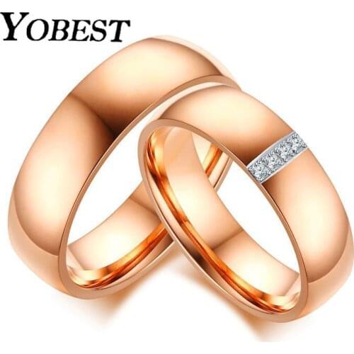 Yobest Gold-Color Stainless Steel Couple Rings For Lover Rings For Engagement Party Jewelry 2018 Romantic Wedding