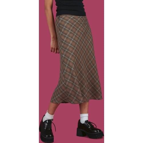 Womens Summer Holiday Retro Bodycon Midi Skirts Plaid Print High Waist Knee Length Stretch Long Skirt Swimwear