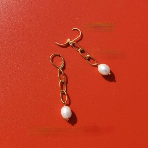 Minar Fashion Titanium Steel Long Chain Tassel Earrings for Women Ladies Natural Pearl Pendant Earrings Vintage Accessories Hot