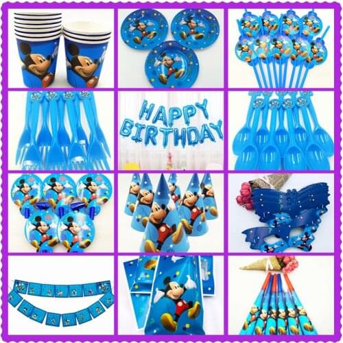 Mickey Mouse cups Straw Candy box Cartoon Kids Boys Baby Birthday Decorative Supplies Party Decoration Plate Banner Forks