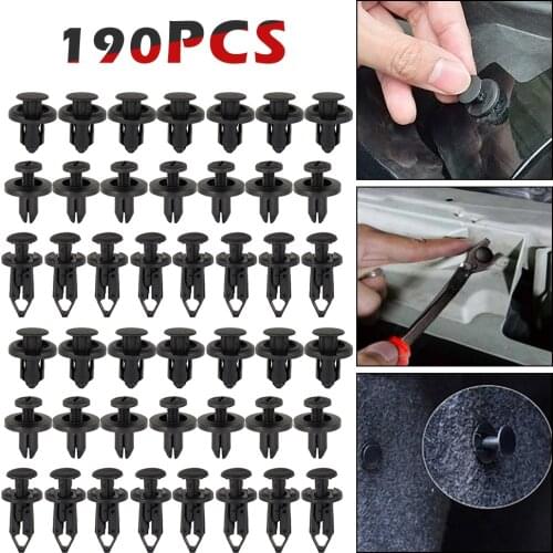 190Pcs Auto Fastener Clips Vehicle Retainer Rivet Door Panel Fender Liner Bumper Fender Trim Plastic Mixed Car Clips 6 Size