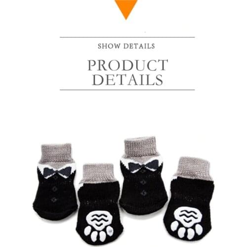 4pcs Warm Puppy Dog Shoes Soft Acrylic Pet Knits Socks Cute Cartoon Anti Slip Skid Socks For Small Dogs Pet Products S/M/L/XL
