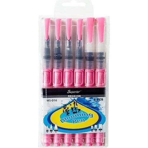 6 Pcs Nylon Brushes Refillable Water-color Brush Pens Set for Painting Markers Artists Calligraphy for kids students amateur