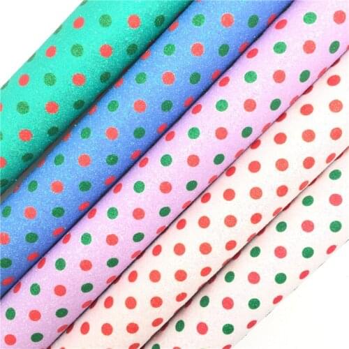 Amonglitter Polka Dots Printed Glitter Leather Fabric Sheets, Glitter Fabric for DIY Bows Bags and Shoes 21x29cm A4 size MB011A