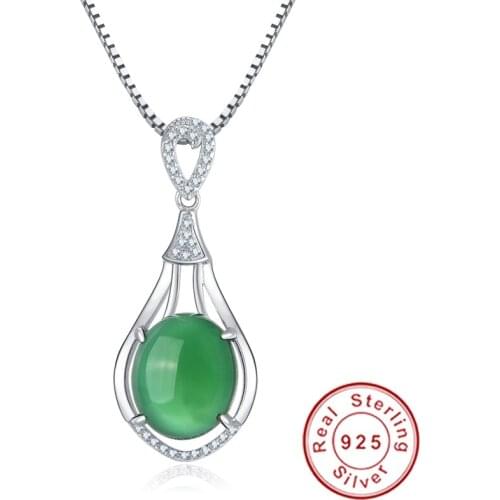 Top Quality 100% Natural Green Stone 925 Sterling Silver Fashion Necklace & Pendants Fine Wedding Jewelry Gift Free Shipping