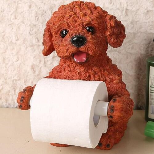 Dog Tissue Paper Holder Durable Seat Type Bathroom Resin Toilet Paper Animal Teddy Tissue Roll Paper Holder