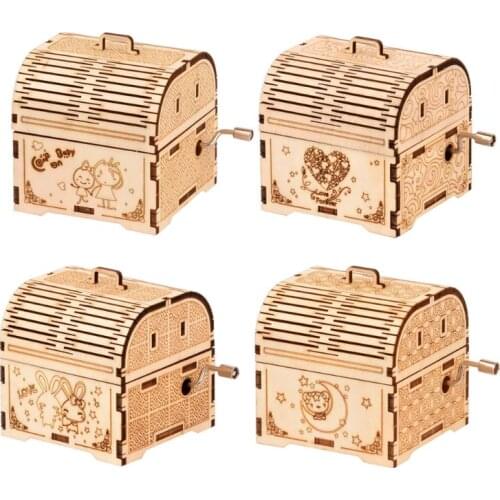 DIY Hand Crank Music Box Model 3D Wooden Puzzle Toy Self Assembly Wood Craft Kits Home Decoration for Kids