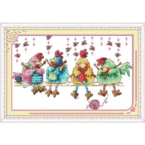 Home Decoration Chinese Embroidery Cross Stitch Printed Canvas Cartoon Cross Stitch Kits The Chicken Knitting A Sweater